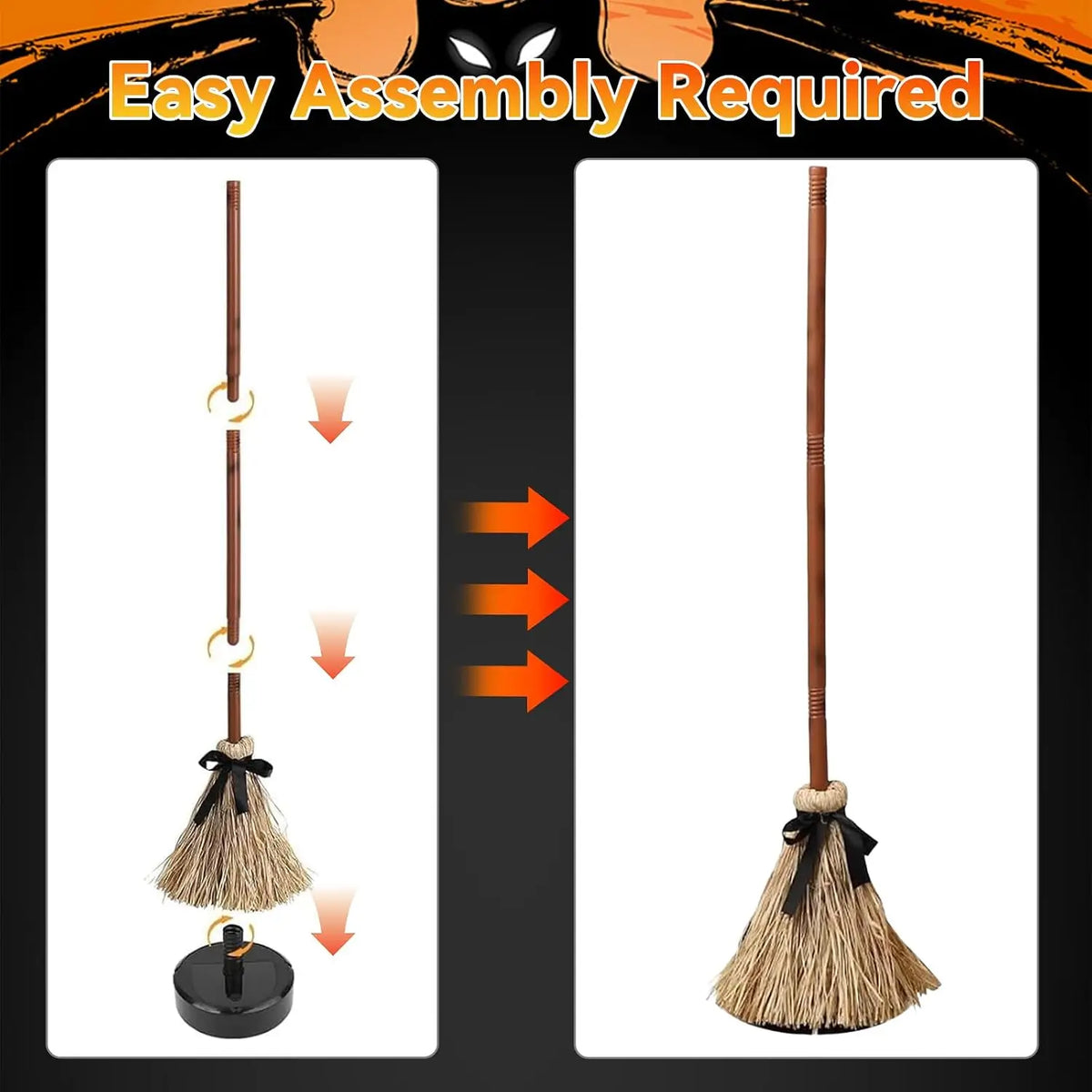 Halloween Floating Witch Broom with Witch Hat Haunted Dancing Moving Prop with Ghost Sounds Terror Atmosphere Home Party Decor - Grab & Glow