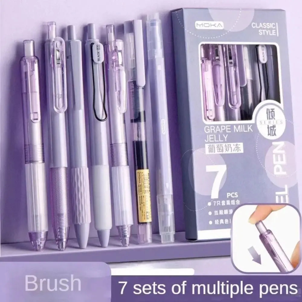 7Pcs 0.5mm Retractable Gel Pen Set Quick Dry Ink Smooth Writing Cute Stationery Gift Portable Office School Writing Supplies by Grab & Glow