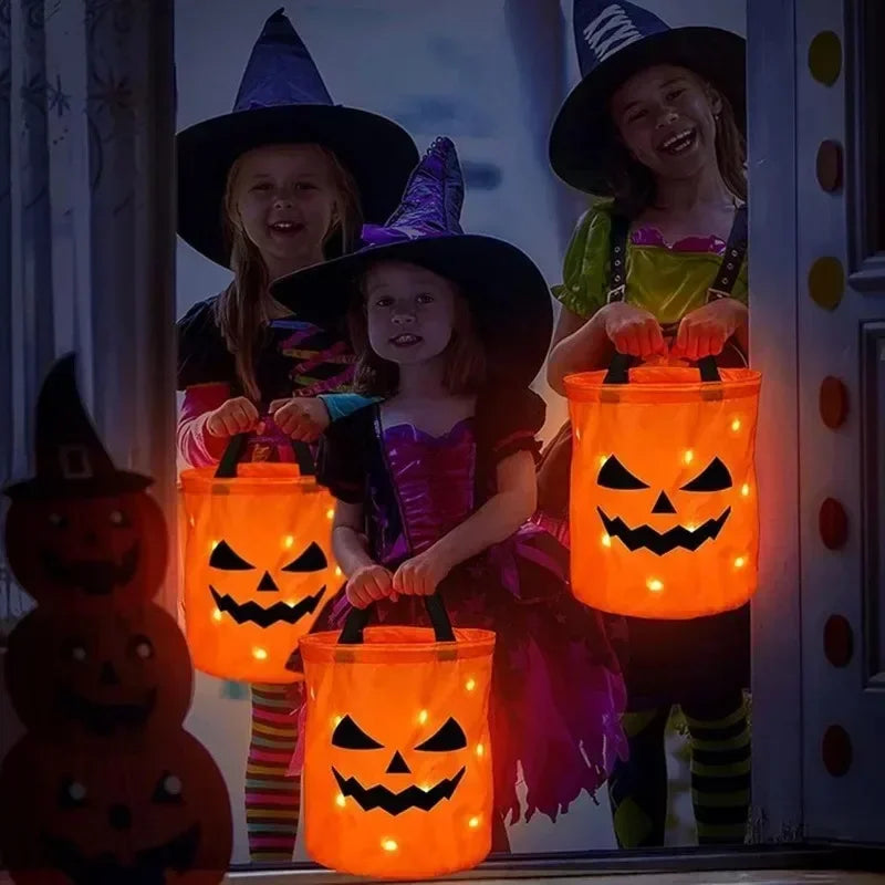 LED Glowing Pumpkin Candy Bag Reusable Halloween Christmas Treat Bag Battery Powered Light for Holiday Candy Exchange Christmas Gift by Grab & Glow