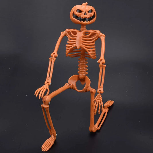 Halloween Person Size Skeleton Hanging Props Poseable Movable Fake Human Skull Bones Haunted House Party Decoration - Grab & Glow