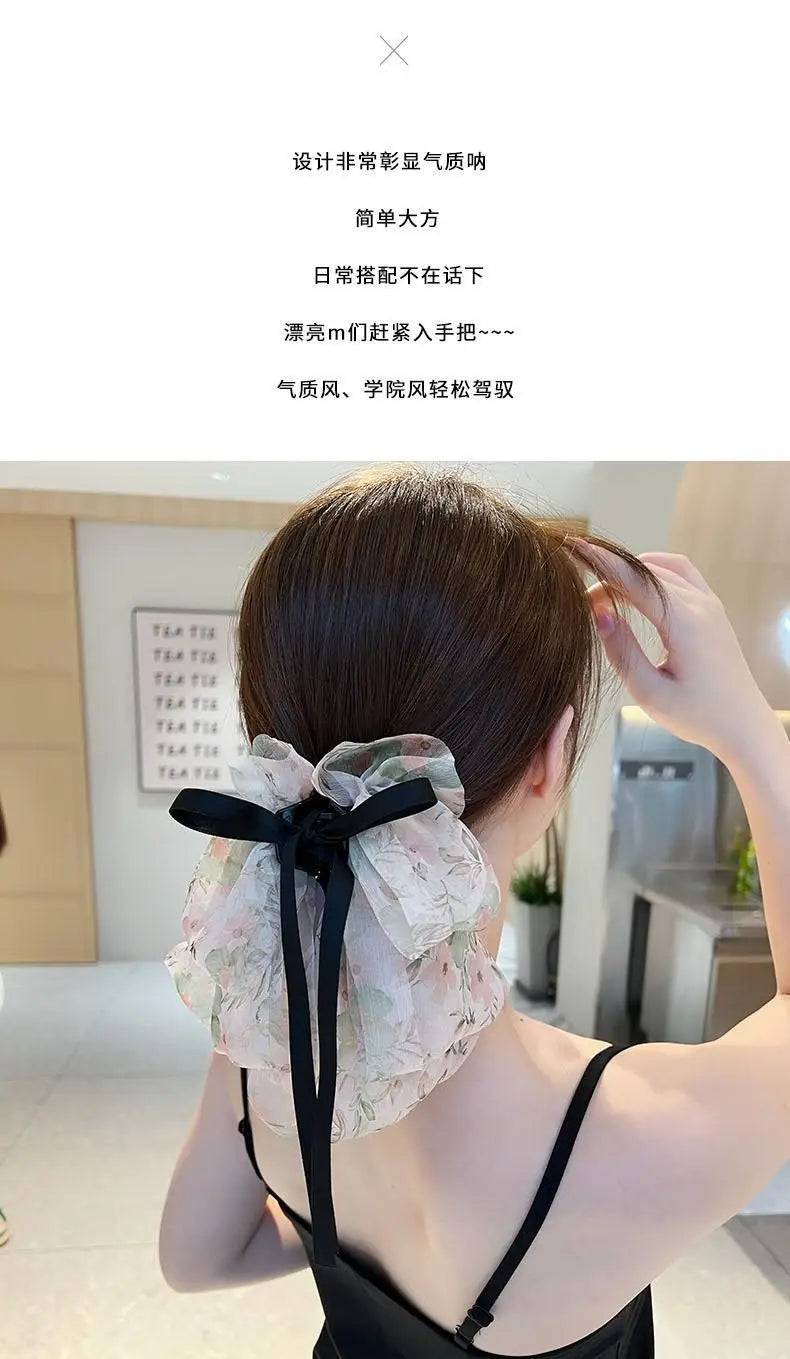 New Fashion Mesh Ribbon Hair Claw Bow Hair Clips for Women Girls Back Head Hairpin Horsetail clip Hair Accessories by Grab & Glow