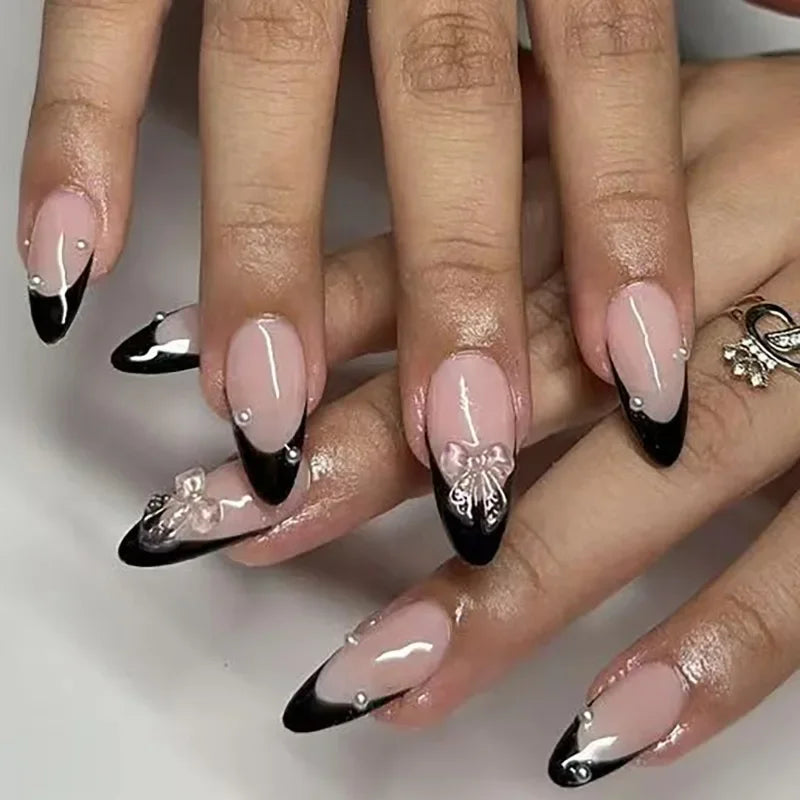 Charming Blush Press On Nails – 24PC Almond Shaped with Sweet Hearts and Bows - Grab & Glow