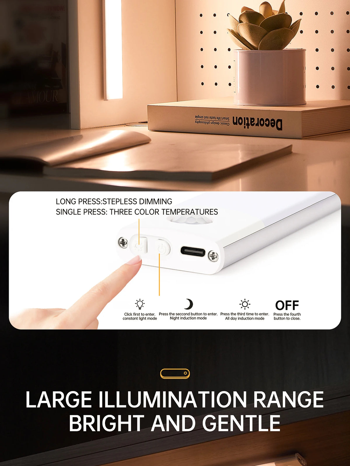 LED Night Light Motion Sensor Lights Wireless Rechargeable Closet Kitchen Bedroom Sensor Light Cabinet Stair Light 2Piece by Grab & Glow