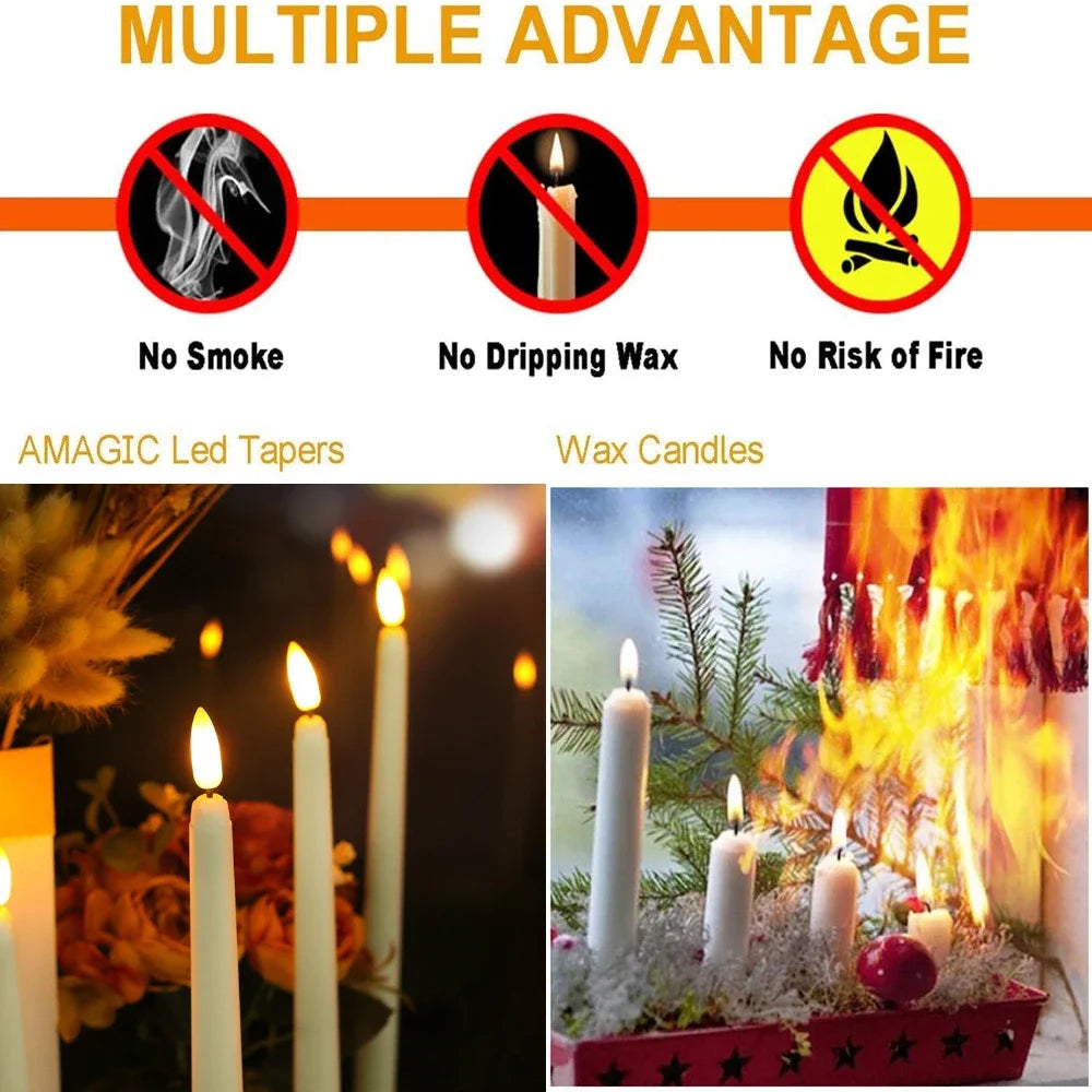 Flameless Taper Candles with Remote Control Flickering LED Candles Taper Warm White Light LED Candlesticks for Christmas Wedding by Grab & Glow