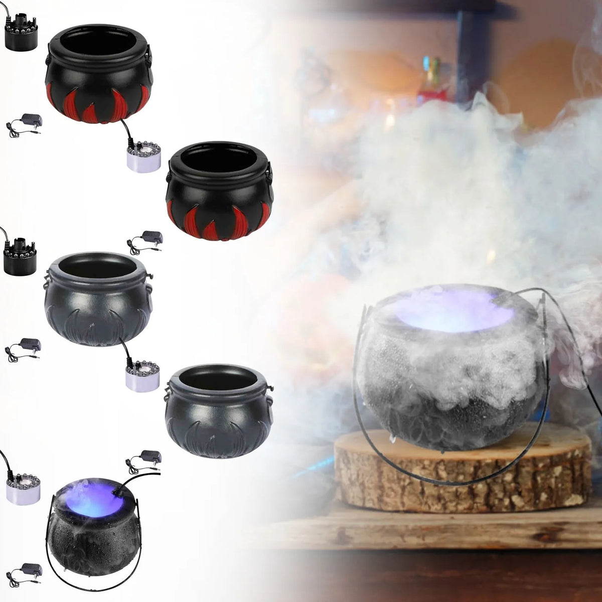 Halloween Mist Witch Pot,Witch Cauldron Fog Maker Water Fountain Fog Machine Colorful Changing Light Halloween Party Decoration - Grab & Glow