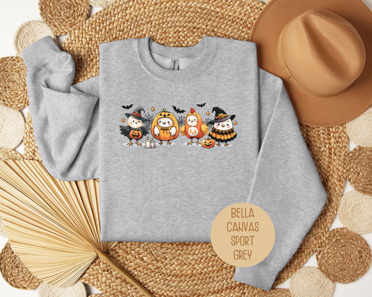 Chickens in Halloween Costumes Sweatshirt - Grab & Glow