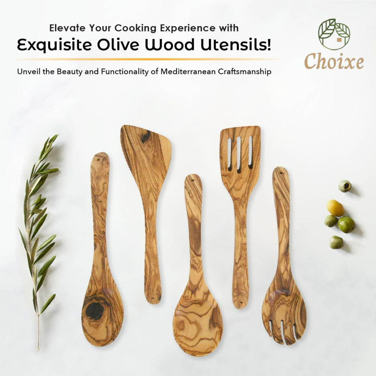 Olive Wood Kitchen Servers Set -5 pcs - Grab & Glow