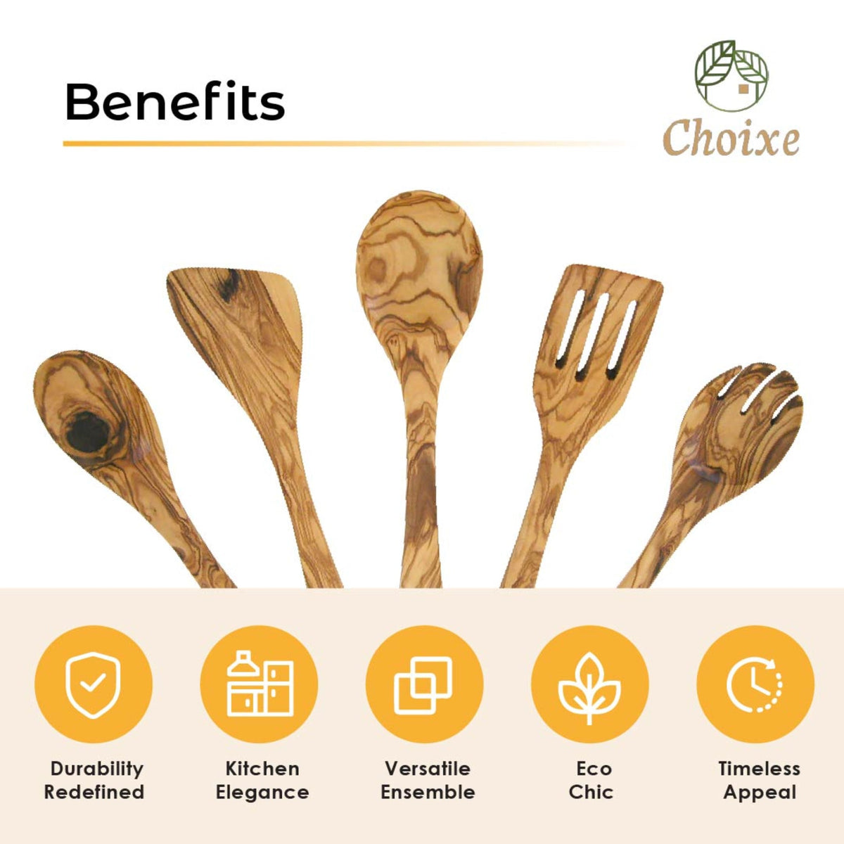 Olive Wood Kitchen Servers Set -5 pcs - Grab & Glow
