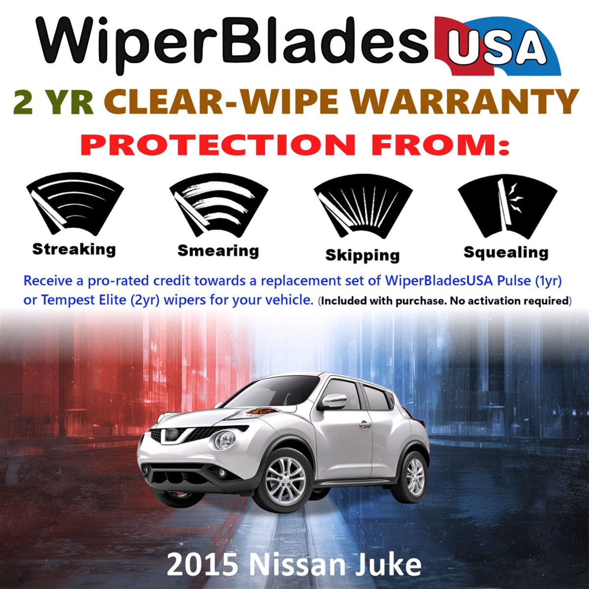 2015 Nissan Juke Wiper Blades w/2yr Wear Warranty (Set of 3) w/Rear Beam Wipers - Grab & Glow