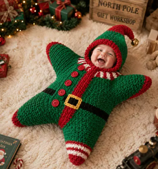 Crocheted Star-shaped Bodysuit Starfish Baby Sleeping Bag Newborn Baby Boy Girl Kids Cartoon Hooded Romper Jumpsuit Bodysuit Clothes Outfits Long Sleeve Playsuit Toddler One Piece Outfit - Grab & Glow