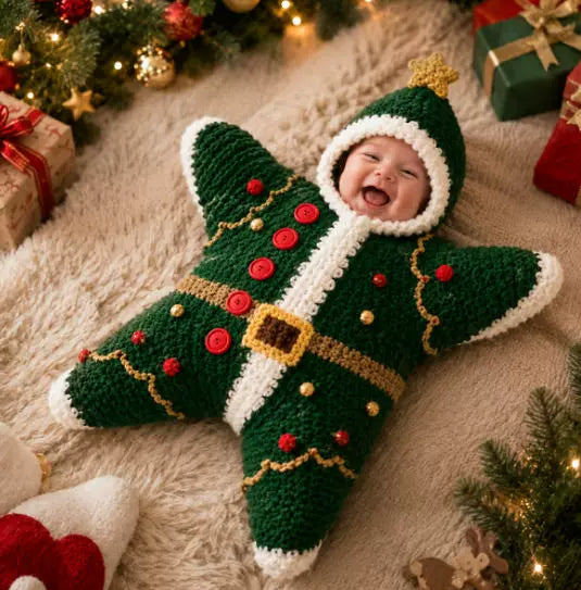 Crocheted Star-shaped Bodysuit Starfish Baby Sleeping Bag Newborn Baby Boy Girl Kids Cartoon Hooded Romper Jumpsuit Bodysuit Clothes Outfits Long Sleeve Playsuit Toddler One Piece Outfit - Grab & Glow