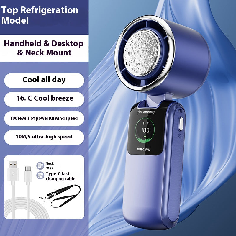 New Ice Pack High-Speed Handheld Eletirc Fan Speed Adjustable Folding Mini Fan Portable Outdoor Hanging Neck Small Fan - Grab & Glow