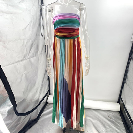 Women's Sexy Tube Top Backless Printed Color Swing Maxi Dress - Grab & Glow