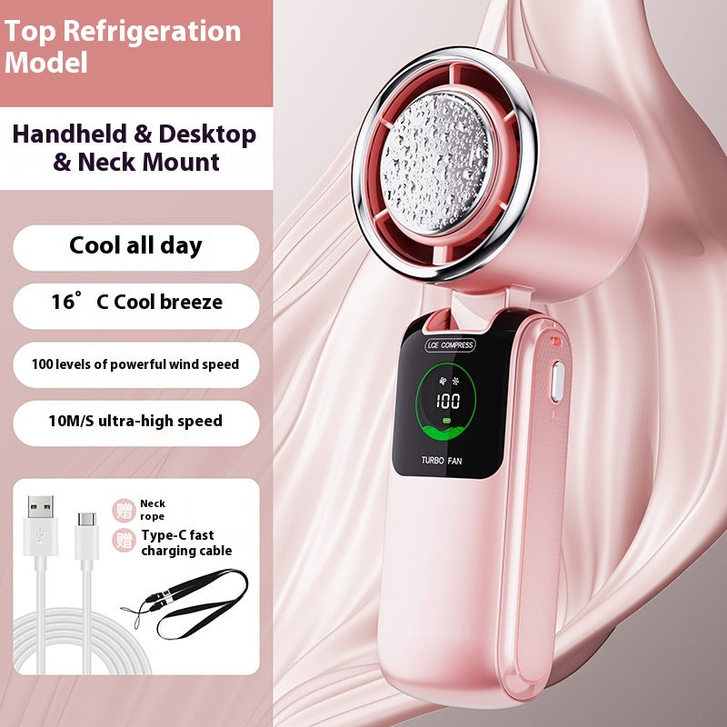 New Ice Pack High-Speed Handheld Eletirc Fan Speed Adjustable Folding Mini Fan Portable Outdoor Hanging Neck Small Fan - Grab & Glow