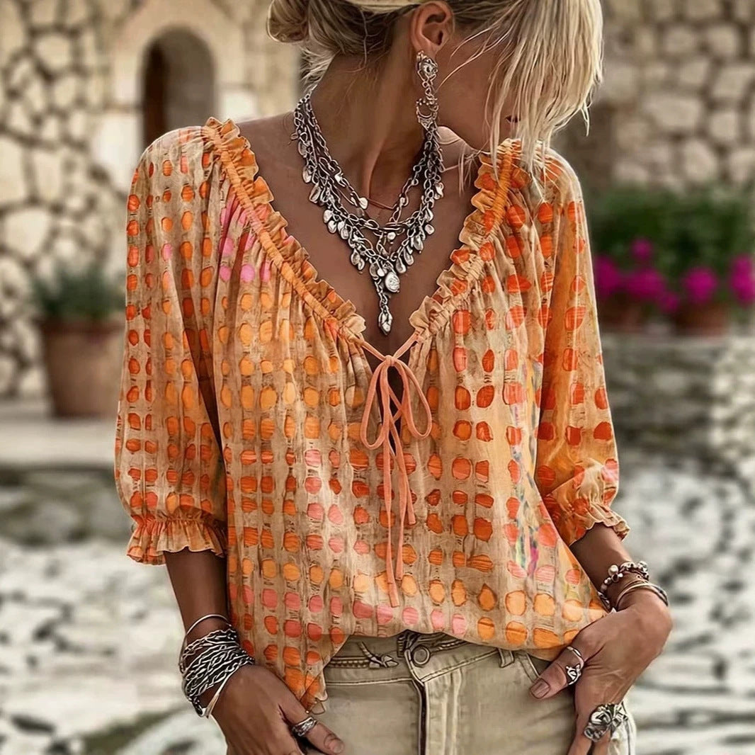 Polka-dot Ethnic-style Casual Chic Printed Shirt - Grab & Glow