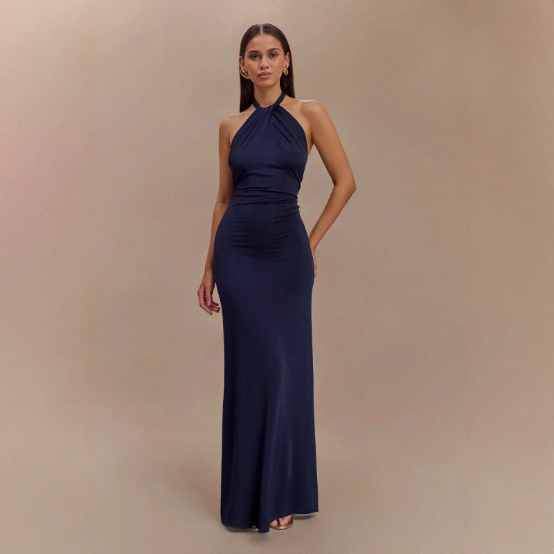 Ins Bodycon Halter Dress Sexy Backless Slim Fit Waist Slimming Maxi Dresses Prom Party Club Clothing For Women - Grab & Glow