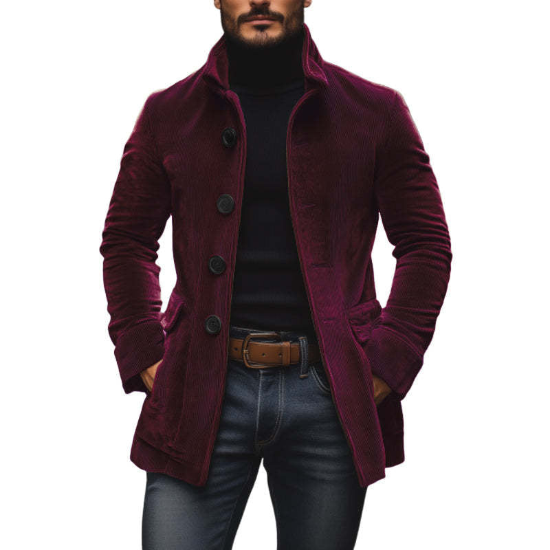 Men's Jacket Winter Stand Collar Button-up Coat Casual Blazer Outerwear Clothing - Grab & Glow