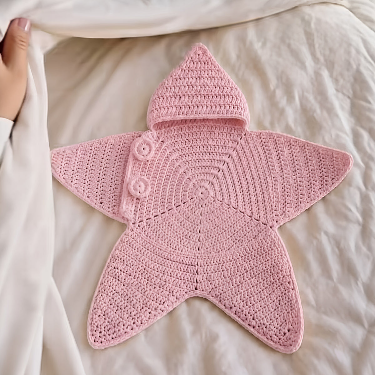 Crocheted Star-shaped Bodysuit Starfish Baby Sleeping Bag Newborn Baby Boy Girl Kids Cartoon Hooded Romper Jumpsuit Bodysuit Clothes Outfits Long Sleeve Playsuit Toddler One Piece Outfit - Grab & Glow