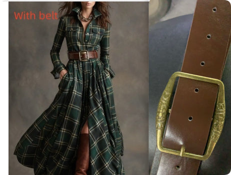 Plaid Print Long-Sleeve Shirt Dress - Grab & Glow