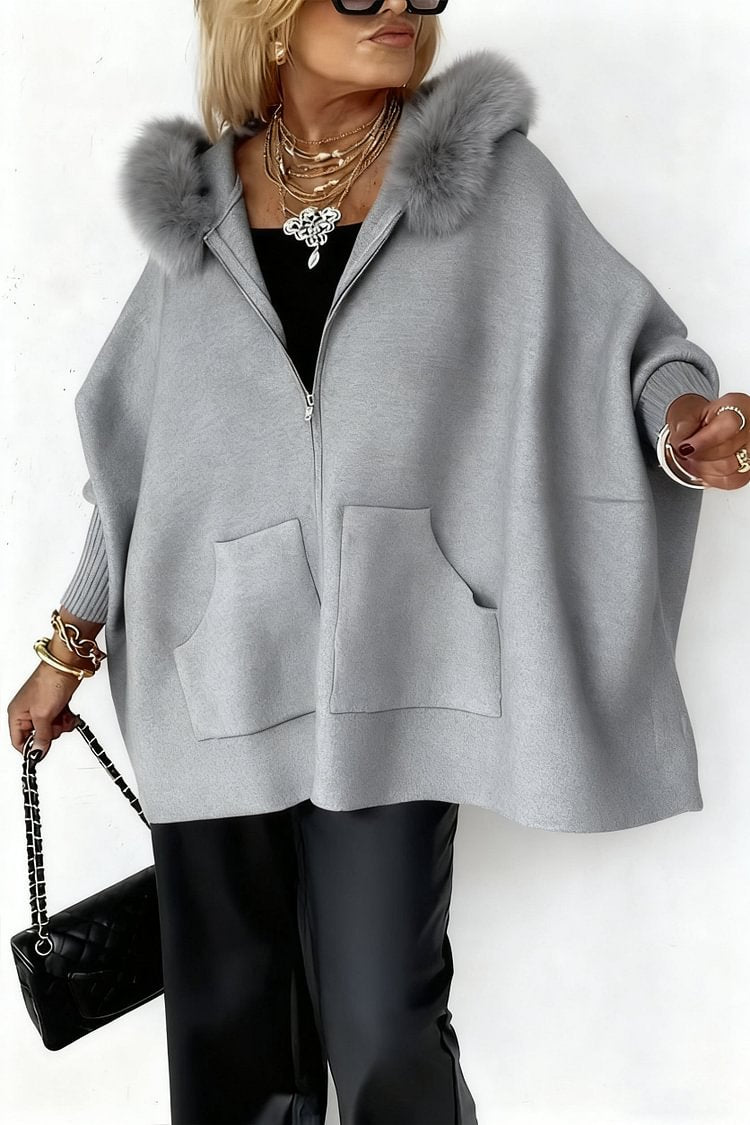 Ins Plush Hooded Cardigan Fashion Warm Pockets Zip-up Knitted Jacket Casual Outerwear Batwing Sleeve Sweater Women's Clothing - Grab & Glow