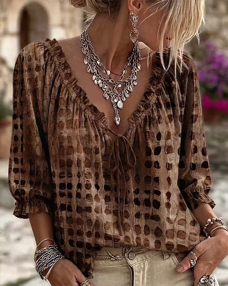 Polka-dot Ethnic-style Casual Chic Printed Shirt - Grab & Glow