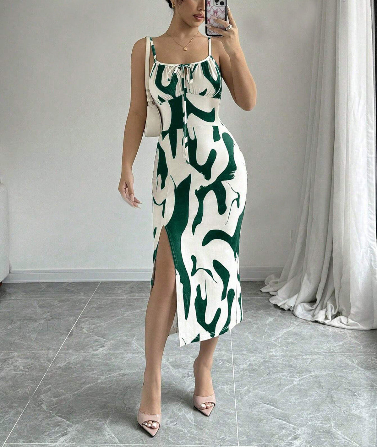 Summer Printed Suspender Split Dress Fashion Slim Lace-up Long Dresses For Women Clothing - Grab & Glow