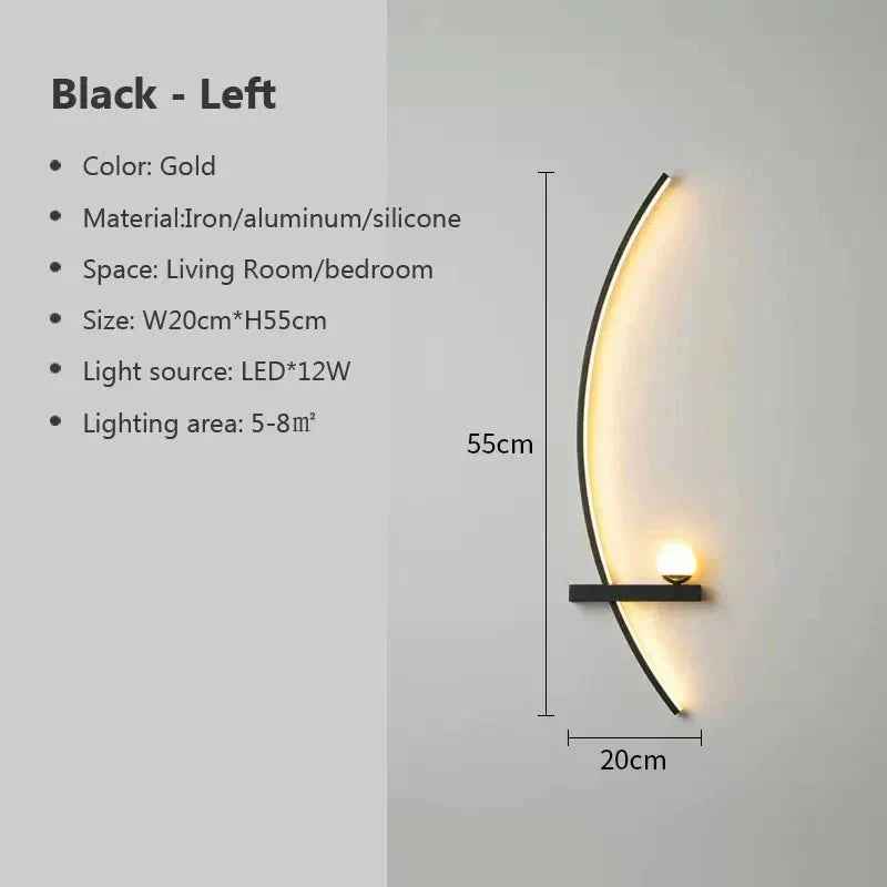 Modern LED Wall Lamp – Minimalist Art Design for Bedroom, Living Room, and Bathroom, Gold/Black - Grab & Glow
