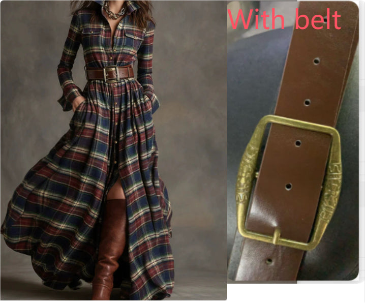 Plaid Print Long-Sleeve Shirt Dress - Grab & Glow