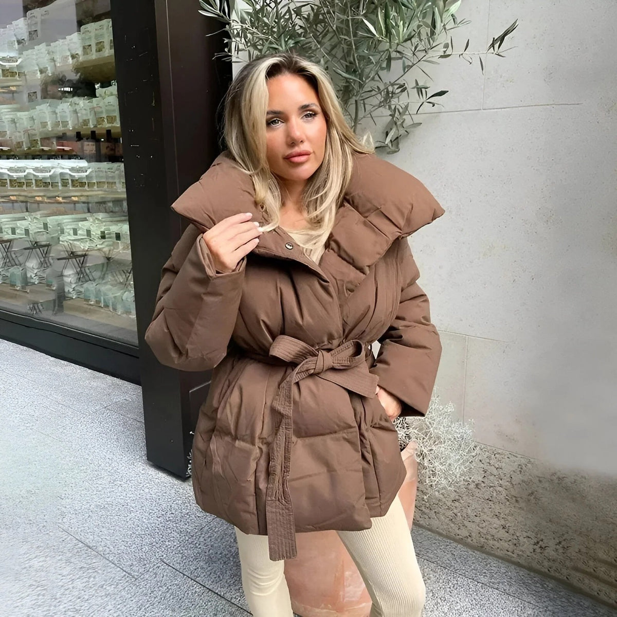Winter Thickened Jacket Fashion Lapel Cotton Coat With Belt Warm Casual Top Outwear Women's Clothing - Grab & Glow