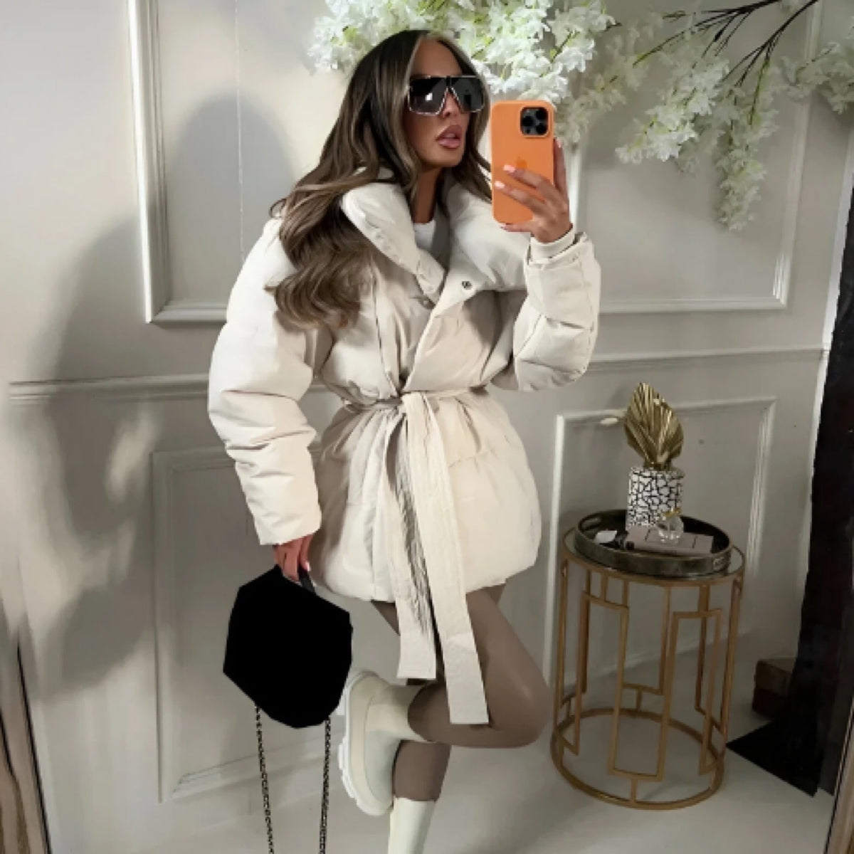 Winter Thickened Jacket Fashion Lapel Cotton Coat With Belt Warm Casual Top Outwear Women's Clothing - Grab & Glow