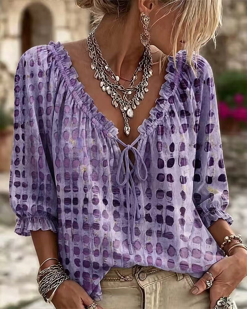 Polka-dot Ethnic-style Casual Chic Printed Shirt - Grab & Glow