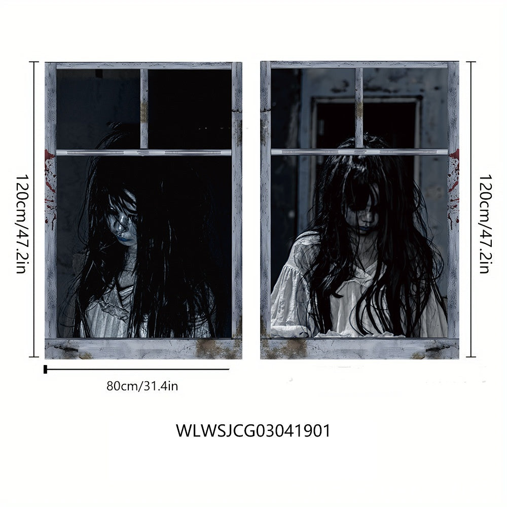 3D Halloween Witch Window Cover — Spooky Horror Door & Window Decoration - Grab & Glow