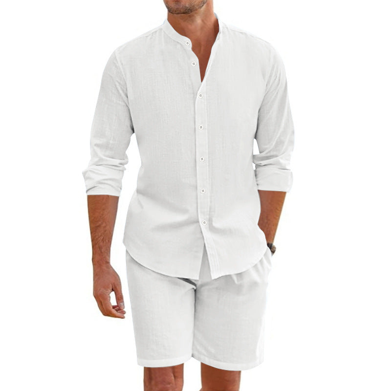 Summer Short Shirt Suit Fashion Lapel Button Down Short Sleeve Top And Drawstring Shorts Beach Clothing For Men - Grab & Glow
