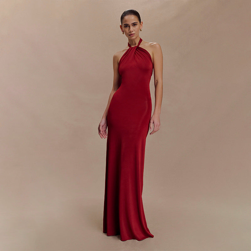 Ins Bodycon Halter Dress Sexy Backless Slim Fit Waist Slimming Maxi Dresses Prom Party Club Clothing For Women - Grab & Glow