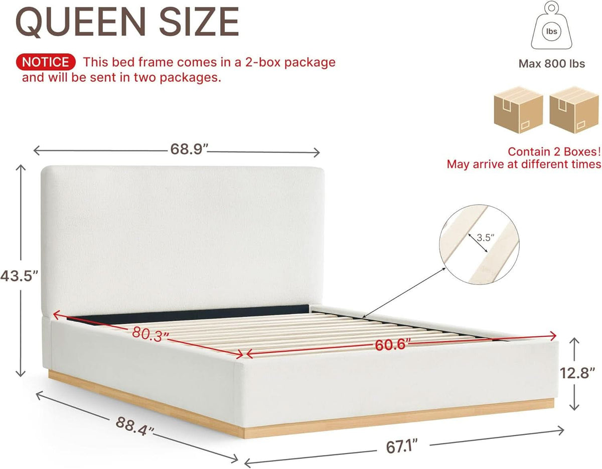 Queen Size Luxurious Upholstered Platform Bed Frame - Grab & Glow