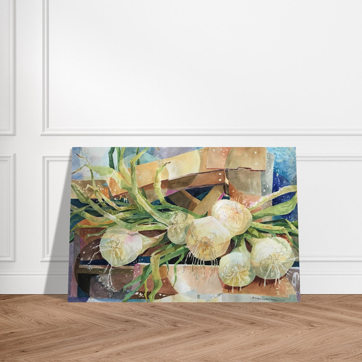 'Onions' Still Life Watercolor I 12x18 Museum-Quality Matte Paper Poster | Original Artwork by American Artist Barbara Cleary - Grab & Glow