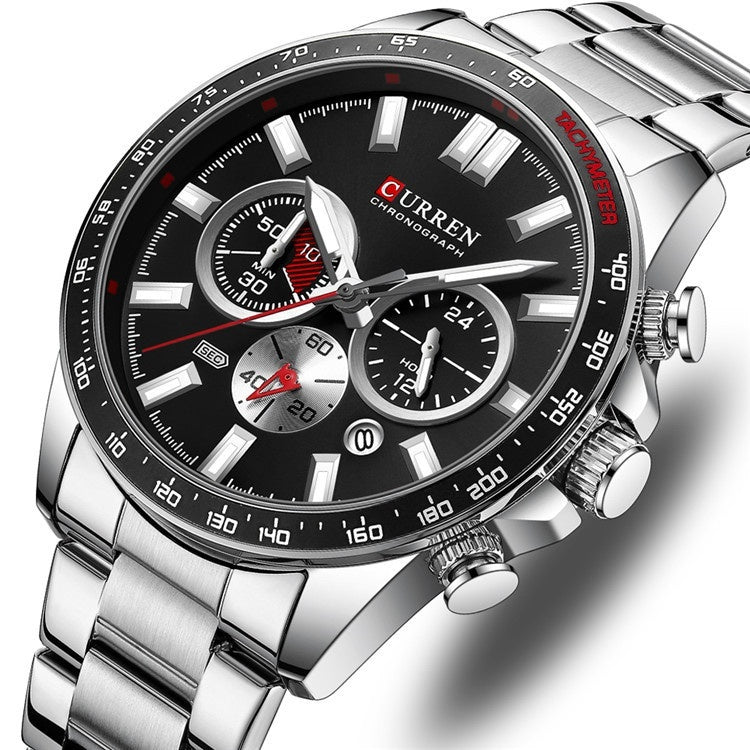 Men's Waterproof Calendar Steel Belt Quartz Watch - Grab & Glow
