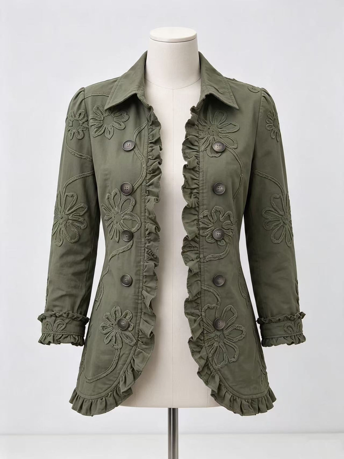 Ruffled Jacket Solid Color Pleated Lapel Blazer Women's Fashion Casual Printed Suit Jacket Office Wear Clothing - Grab & Glow