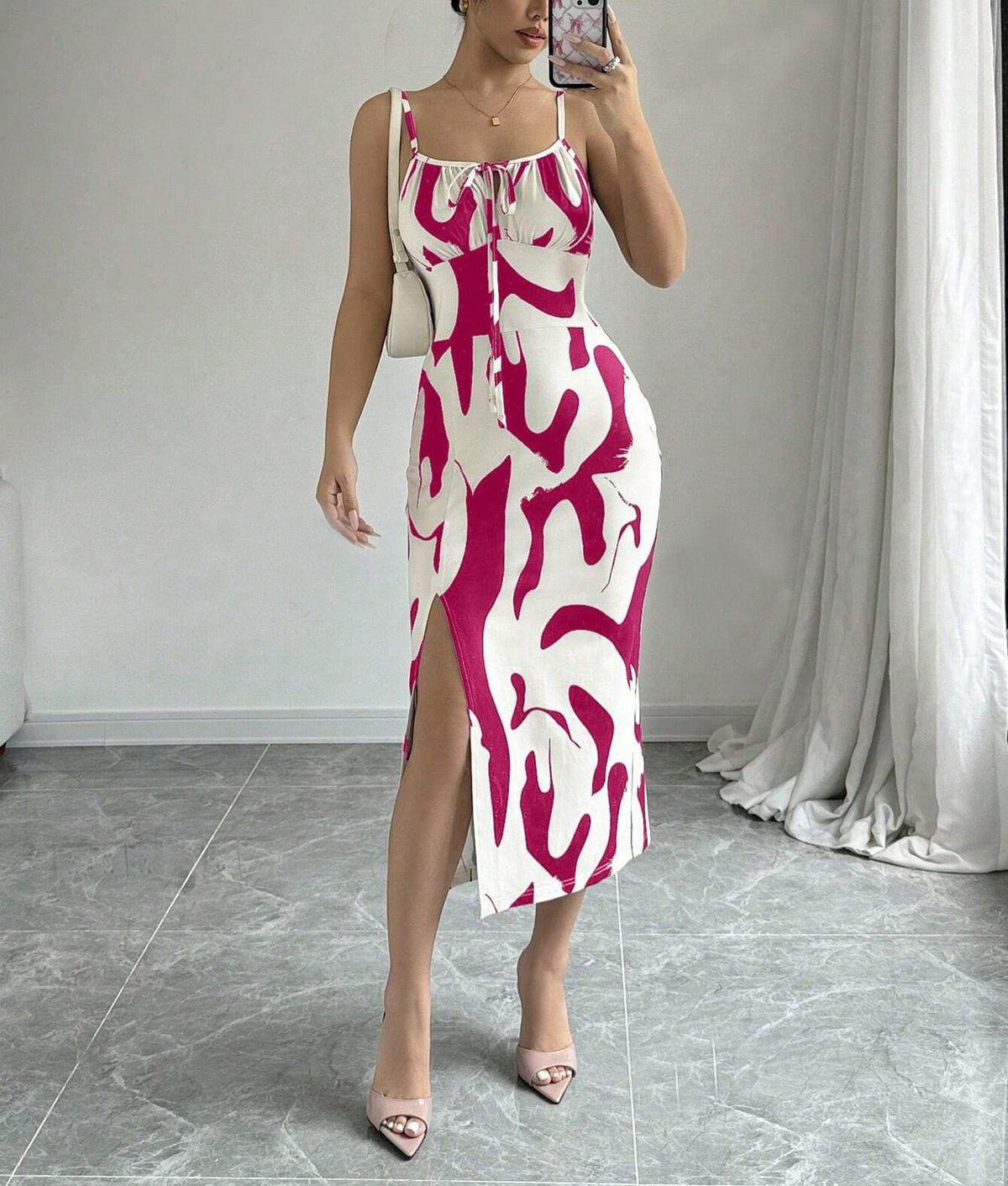 Summer Printed Suspender Split Dress Fashion Slim Lace-up Long Dresses For Women Clothing - Grab & Glow