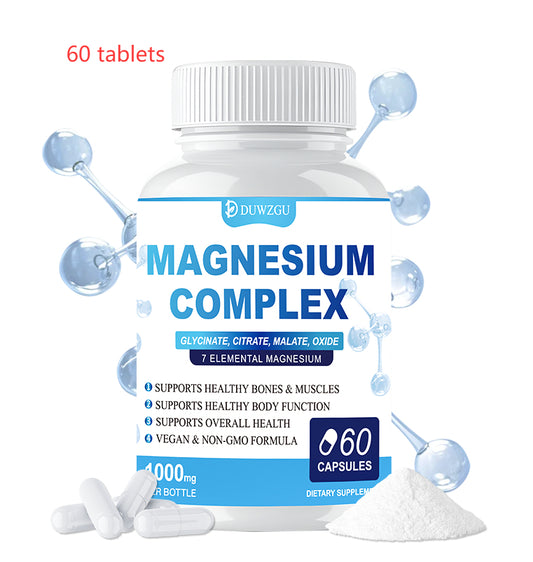 Magnesium Complex Supplement With Glycinate Citrate, Malate Oxide, Supports Bone, Muscle Digestive Health, Vegan Non-GMO, 60 Capsules - Grab & Glow