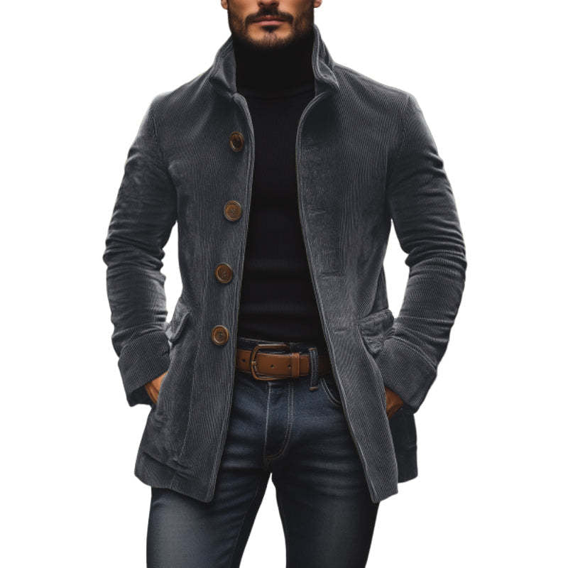 Men's Jacket Winter Stand Collar Button-up Coat Casual Blazer Outerwear Clothing - Grab & Glow