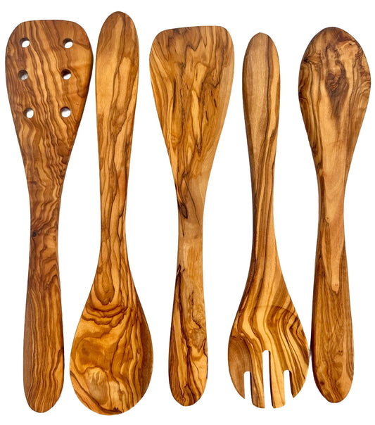 Olive Wood Kitchen Servers Set -5 pcs - Grab & Glow